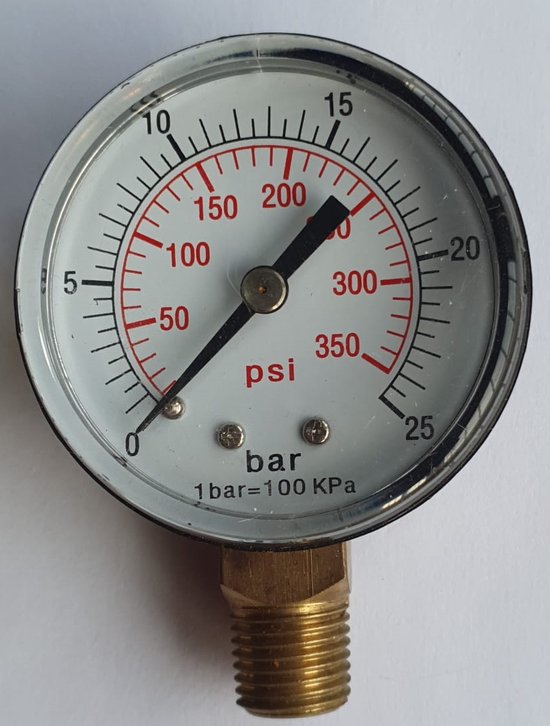 50000011668 Manometer Ø50, 0-25 bar 1/4" onder. tbv HHP-16 afperspomp